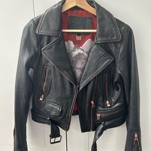 BANO EEMEE Leather Biker Jacket Size 6. Rose gold zippers. Gorgeous!